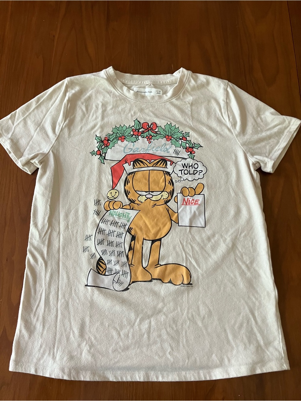 abercrombie kids White Garfield Holiday Graphic Tee